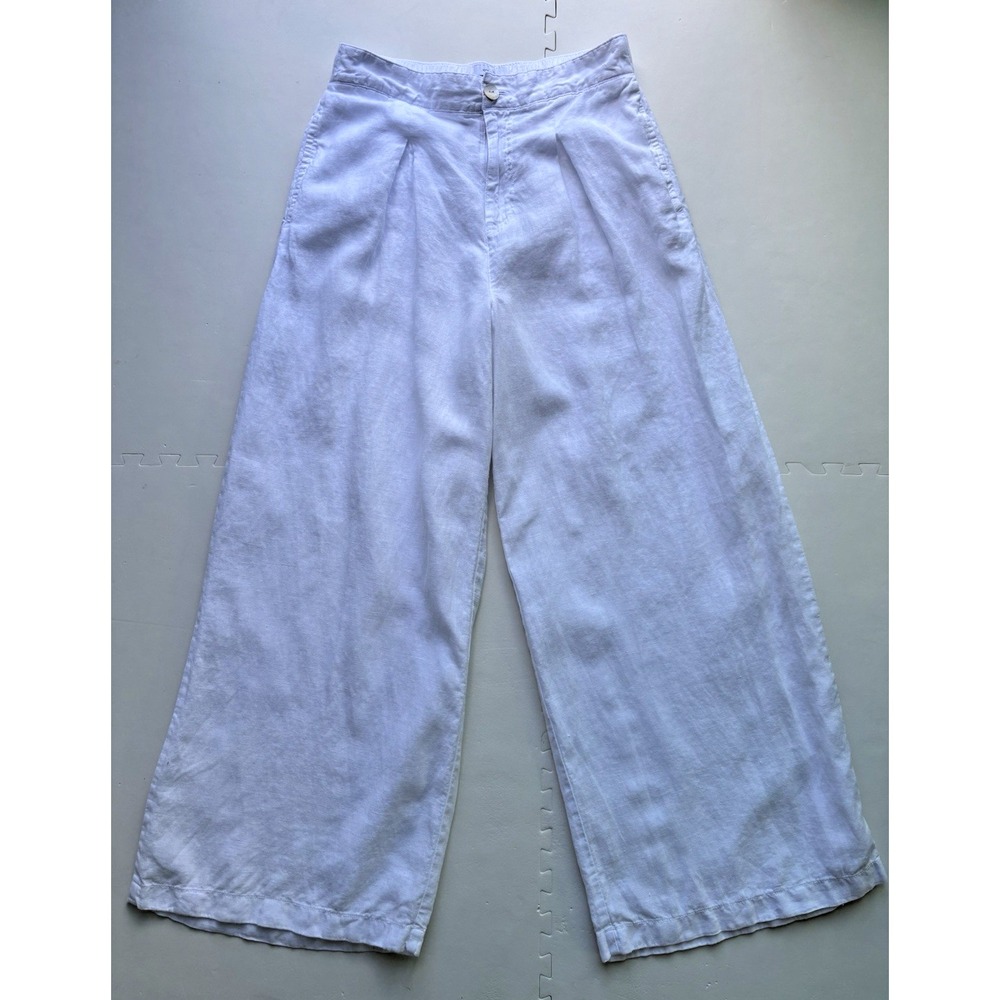 H~HALSTON Womens Pants 100% Linen Wide Leg High Waisted Pleated - Size M White